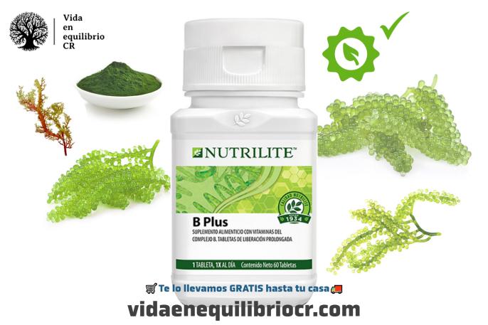Vitamina B Complejo de vitaminas B12, B6, B1, B3 marca Nutrilite de Amway en cápsulas de liberación prolongada hecho a base del alga espirulina