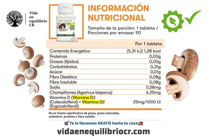Vitamina D Información Nutricional del suplemento de vitamina D de Nutrilite