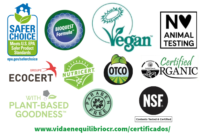 Vida en equilibrio CR Certificaciones que poseen los productos de la Tienda vida en equilibrio CR