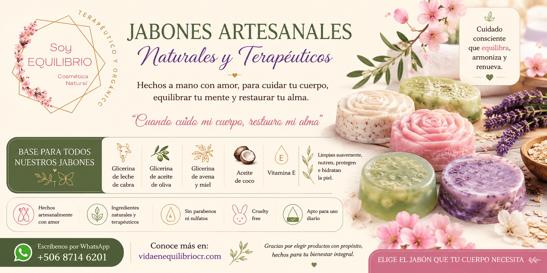 jabones artesanales naturales terapéuticos de Soy Equilibrio elaborados con glicerina natural y aceites botánicos